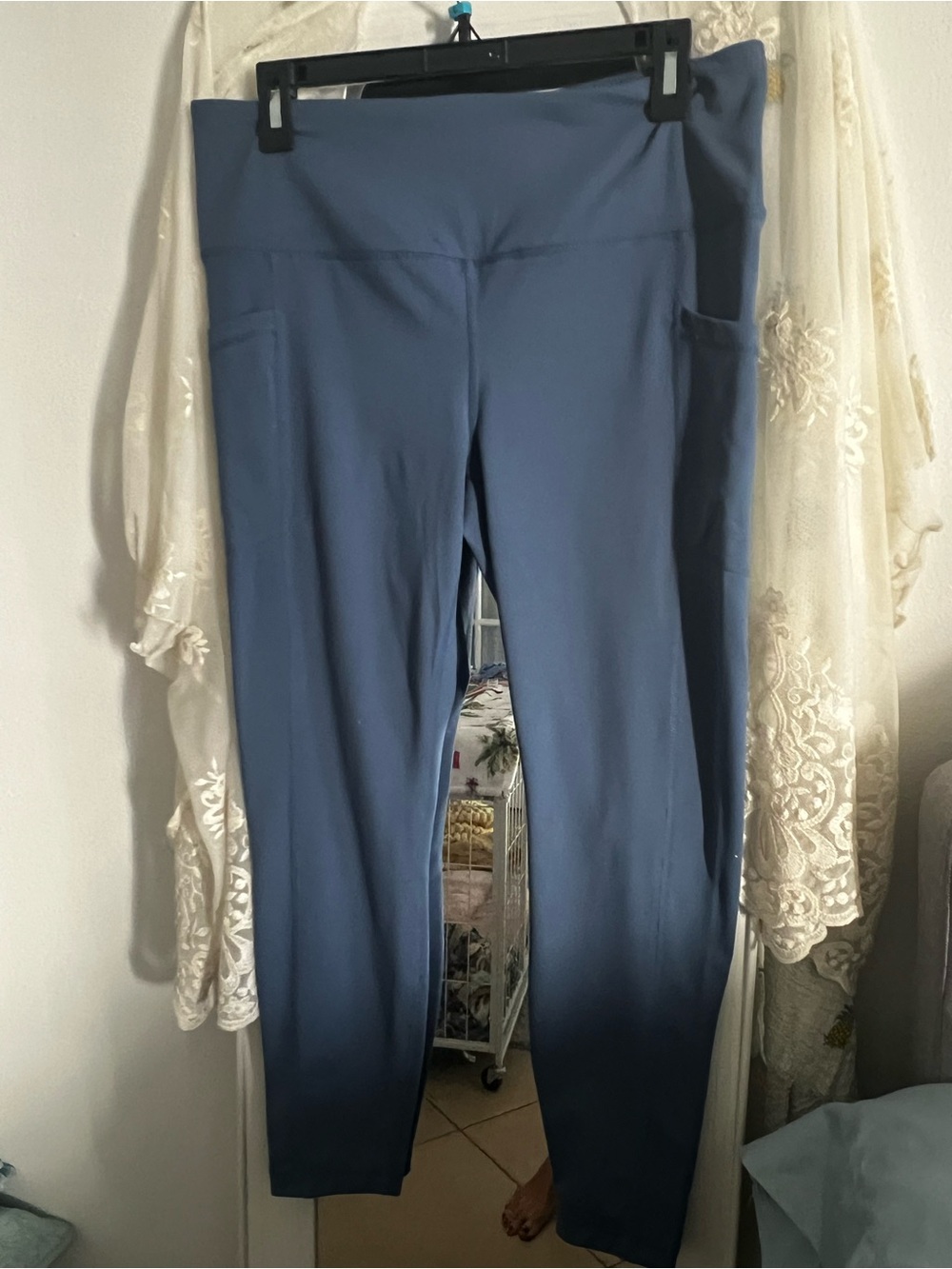Yogalicious Slate Blue High-Waist Leggings with Side Pockets